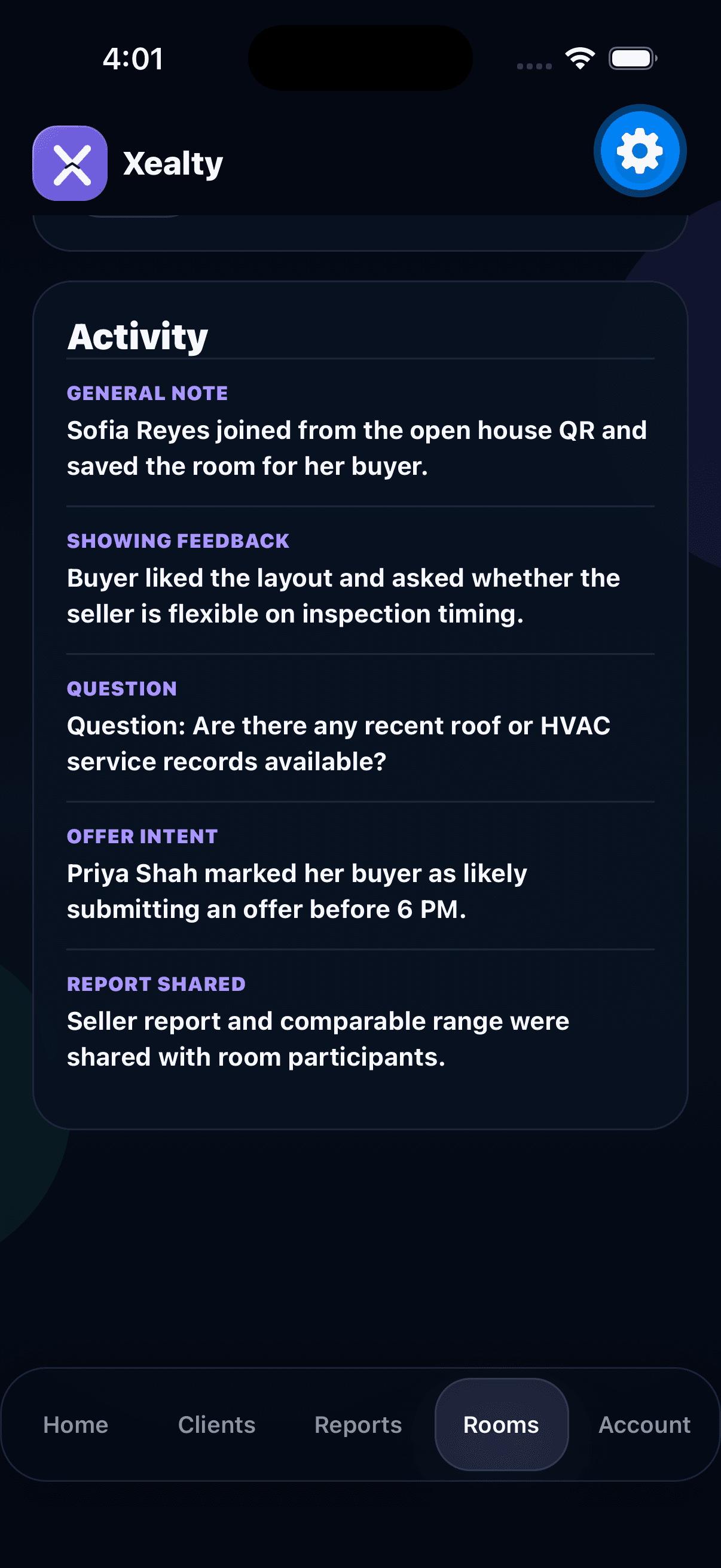 Review buyer-agent activity screenshot