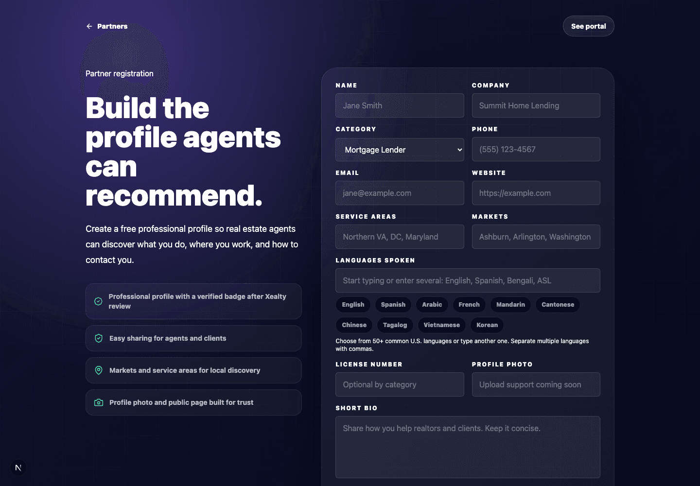 Create partner profile website screenshot